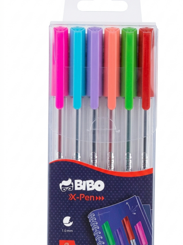 Pack de 6 Stylos à bille BIBO X-Pen 1.0mm de couleurs assorties Tunisie