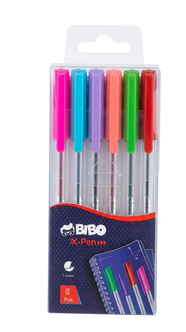 Pack_de_6_Stylos_à_Bille_BIBO_X-Pen_1,00_mm Pack de 6 Stylos à Bille BIBO X-Pen 1,00 mm – Image 1