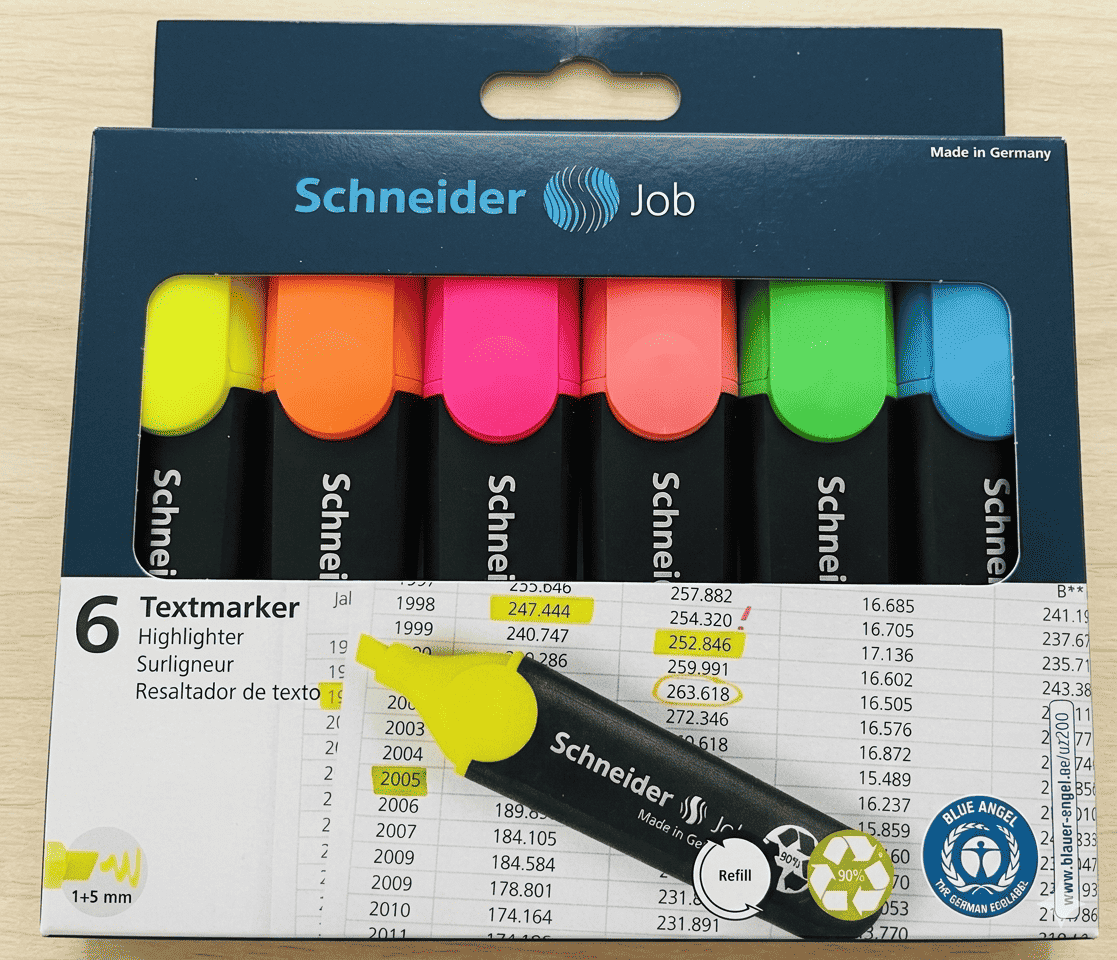 Pochette-de-6-Surligneurs-Fluo-Schneider-Job Pochette de 6 Surligneurs Fluo Schneider Job – Image 1