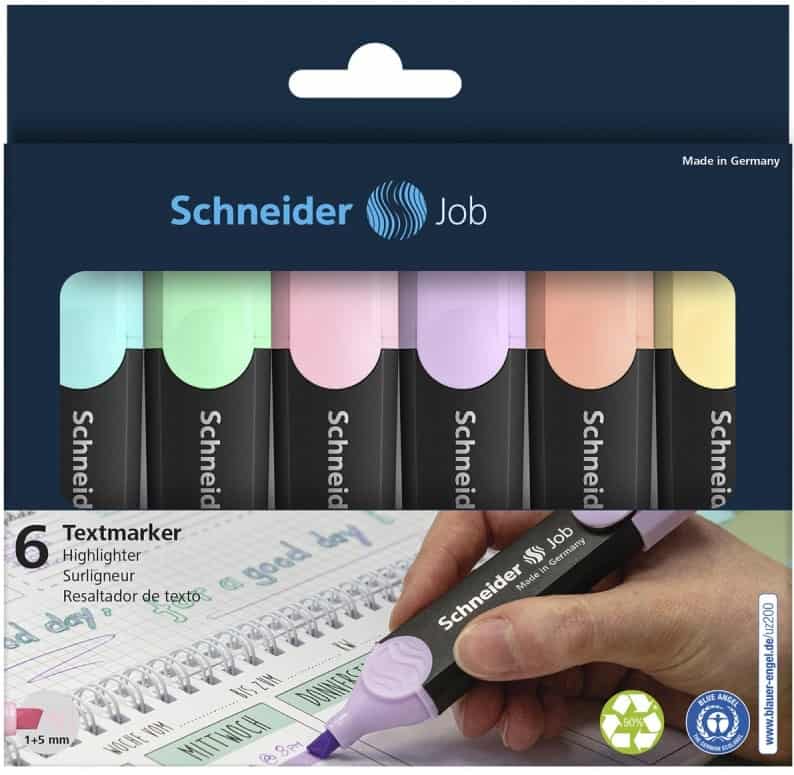 Pochette-de-6-Surligneurs-Fluo-Schneider-Job-Pastel Pochette de 6 Surligneurs Fluo Schneider Job Pastel – Image 1