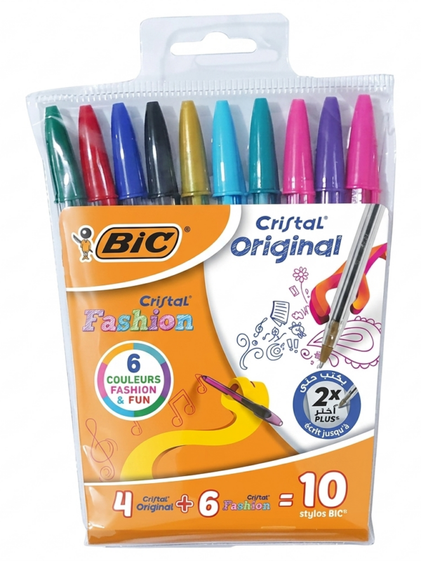 Pochette de 10 stylos Cristal Original BIC couleurs classiques et fashion Tunisie