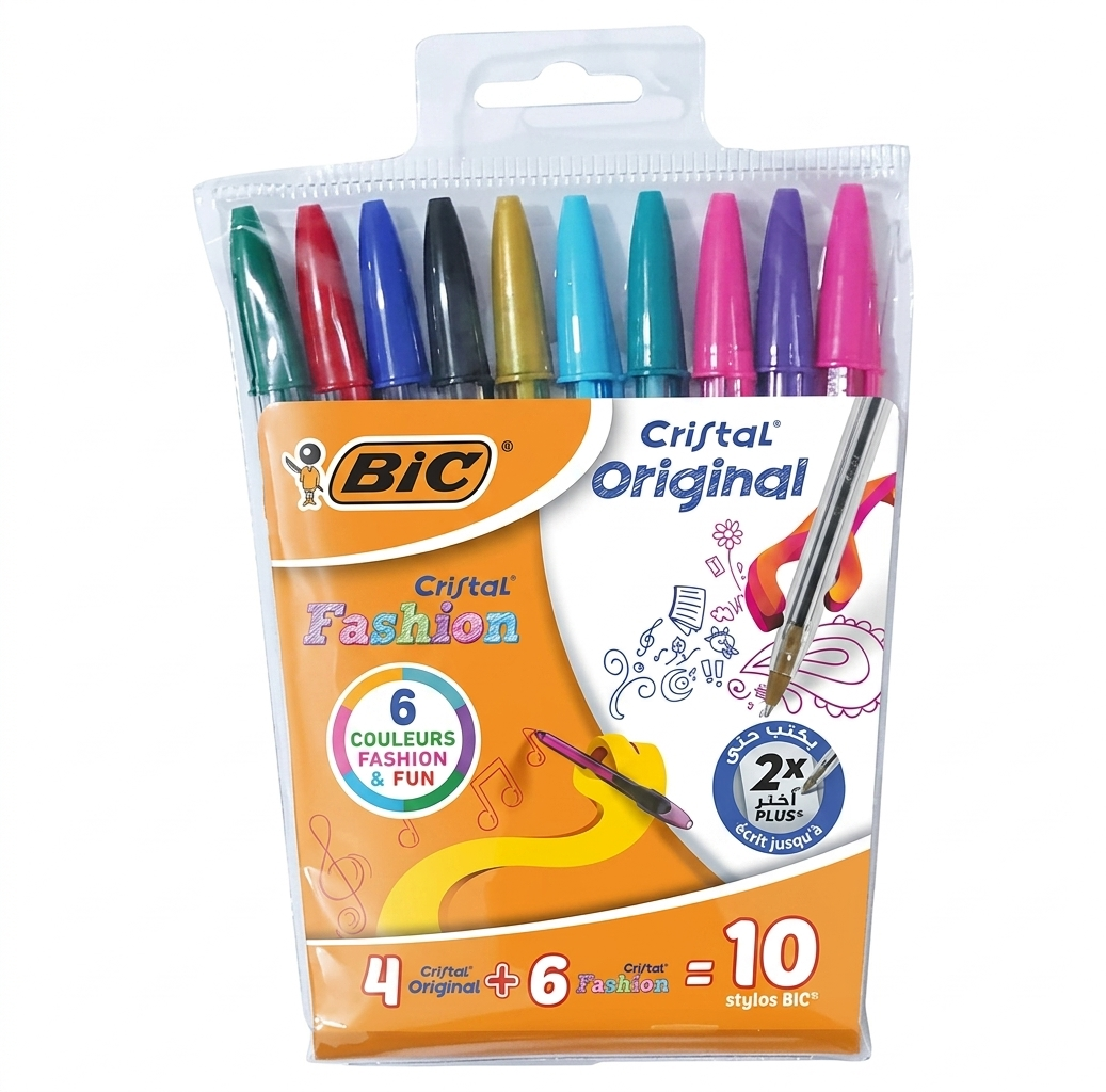 Pochette_de_10_Stylos_Cristal_Original_4_Original+6_Fashion_BIC Pochette de 10 Stylos Cristal Original (4 Original+6 Fashion) BIC – Image 1