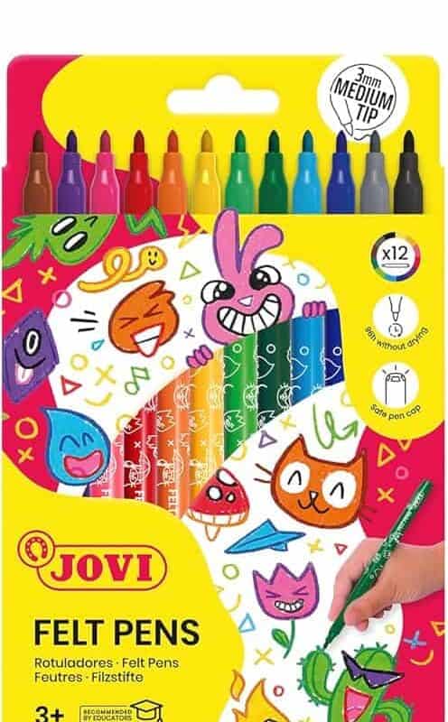 Pochette de 12 Feutres Jovi Medium Tip - Feutres scolaires polyvalents Paperclip Tunisie