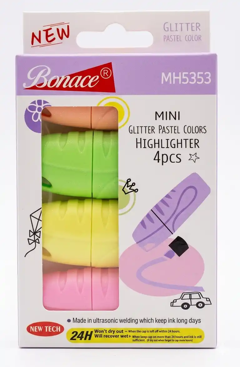 4 Mini Highlighter Pastel Glitter MH5353