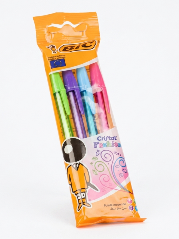 Pochette de 4 Stylos Cristal Fashion BIC pointe moyenne écriture douce couleurs pop Tunisie