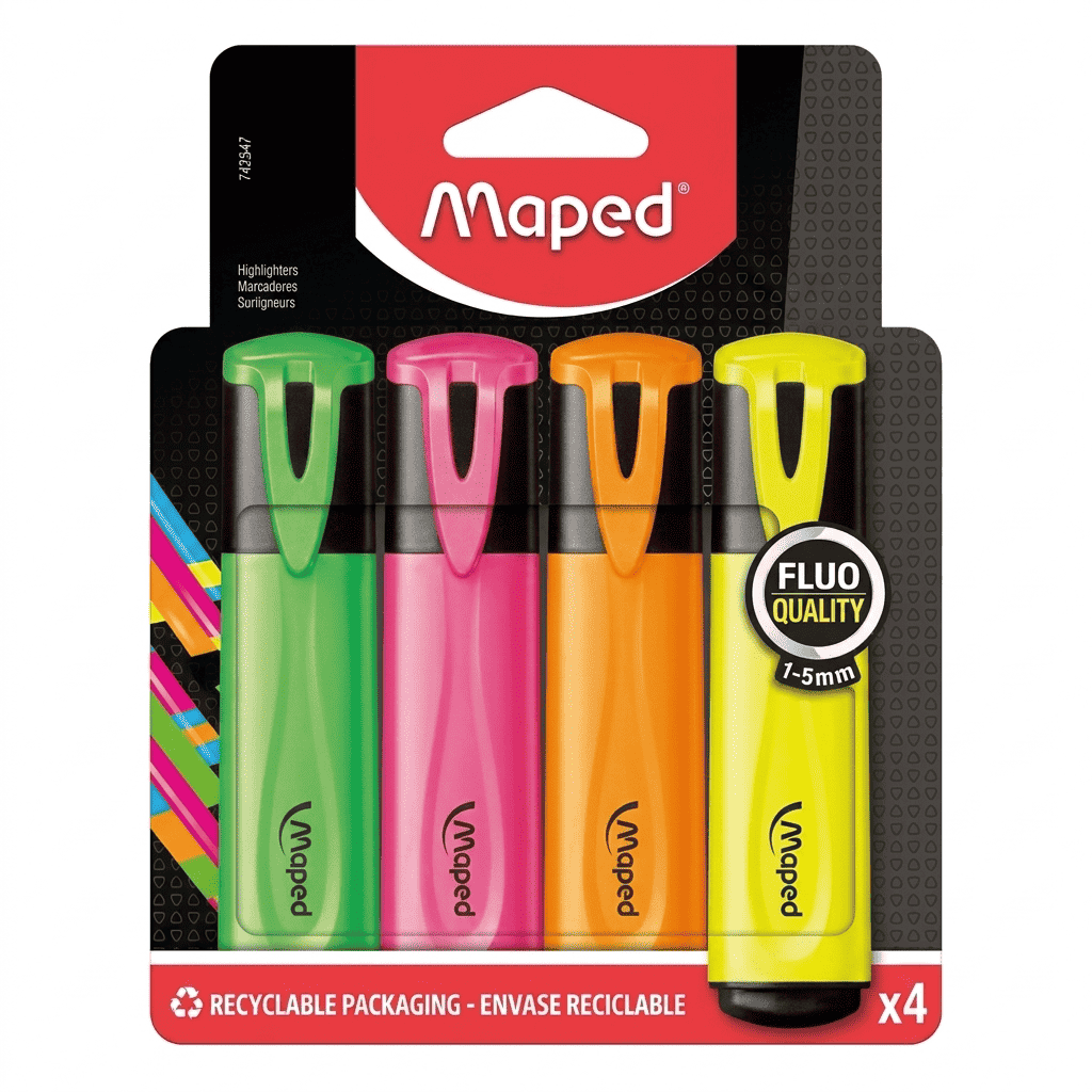 Pochette_de_4_Surligneurs_Fluo_MAPED Pochette de 4 Surligneurs Fluo MAPED – Image 1