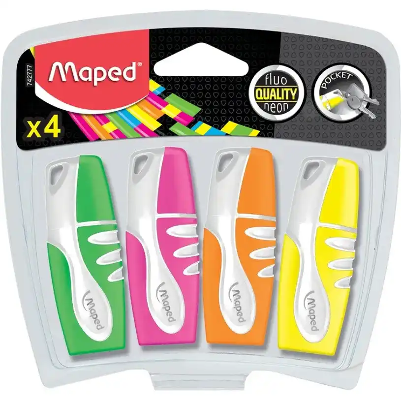 Pack de 4 surligneurs Maped Fluo Peps Pocket