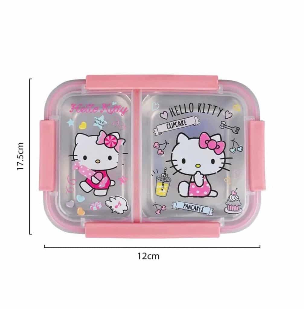 Boîte à repas pour enfant Hello Kitty rose et transparente à compartiments