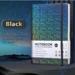 Carnet de notes A5 Mantianxing noir à couverture rigide pailletée holographique avec élastique de fermeture.