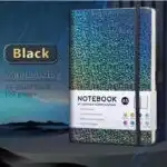 Carnet de notes A5 Mantianxing noir à couverture rigide pailletée holographique avec élastique de fermeture.