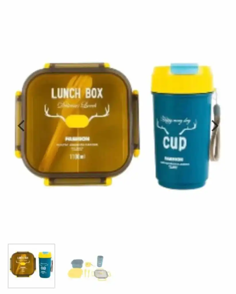 La région sélectionnée montre un ensemble de boîte à repas (Lunch Box) et gourde assortie pour enfants
