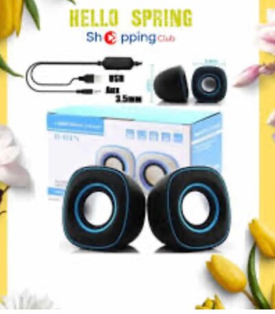 L'image présente une paire de mini haut-parleurs multimédias Jedel D-015 (parfois distribués sous la marque Kisonli), un système audio stéréo portatif 2.0 conçu pour les ordinateurs et les appareils mobiles.