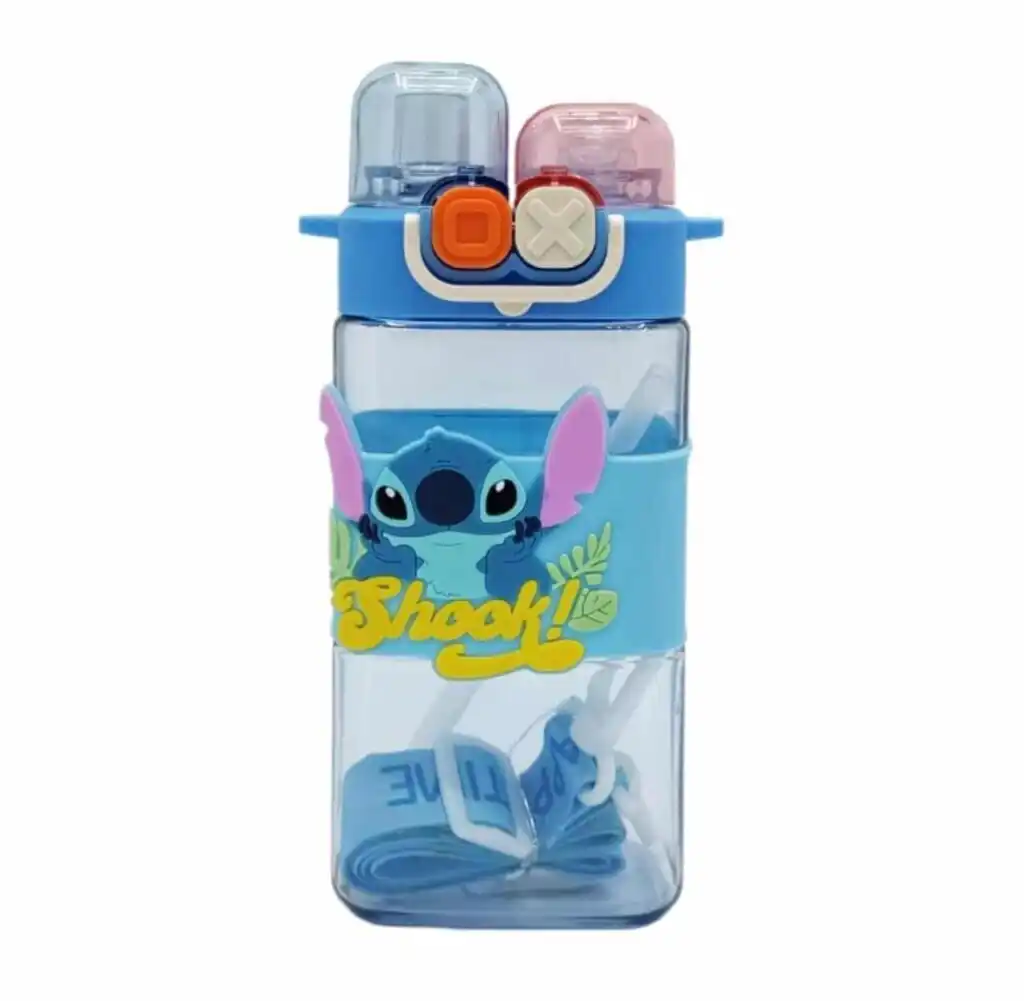Cette bouteille d'eau bleue à l'effigie de Stitch, personnage de Disney, est un modèle conçu principalement pour les enfants.