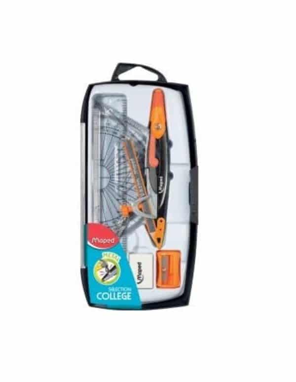 Boite de geometrie Maped métal ouverte avec compas et accessoires de traçage Tunisie