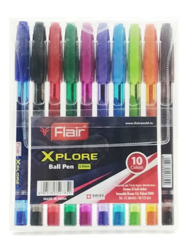 Pochette de 10 stylos à bille 1.0 mm Flair Xplore couleurs assorties écriture douce Tunisie