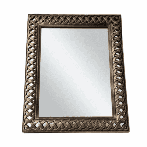 Miroir mural bronze rectangulaire avec cadre tressé antique