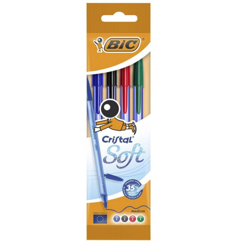 set-de-4-stylos-cristal-soft-medium-bic POCHETTE DE 4 STYLOS CRISTAL SOFT - BIC