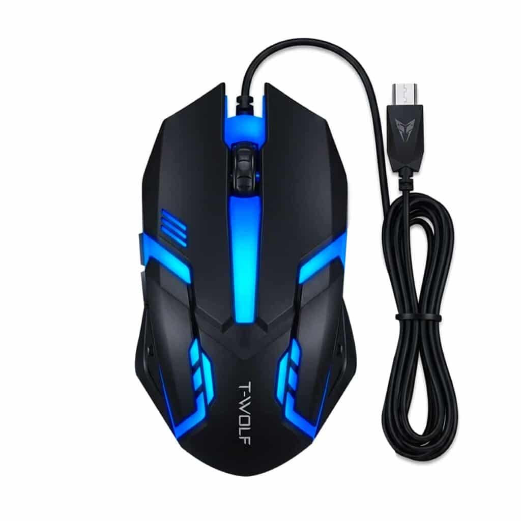 Souris Gaming RGB T-WOLF avec rétroéclairage LED multicolore.