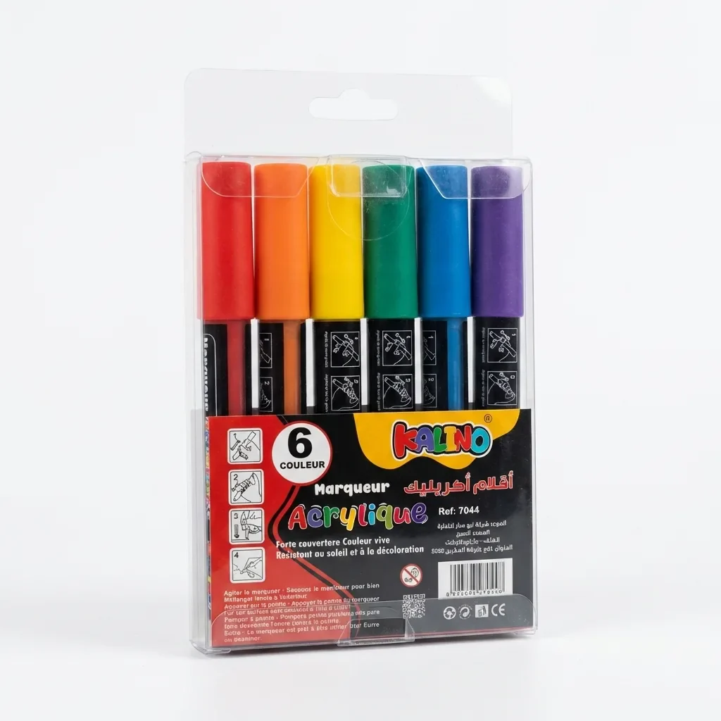 clean-product-showcase_jpg Marqueurs Acryliques Kalino Couleurs Vives, Set De 6 – Image 1