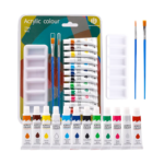 Set de Peinture Acrylique 12 Couleurs Vives (9 ml) avec Palette & Pinceaux – Multi-Supports