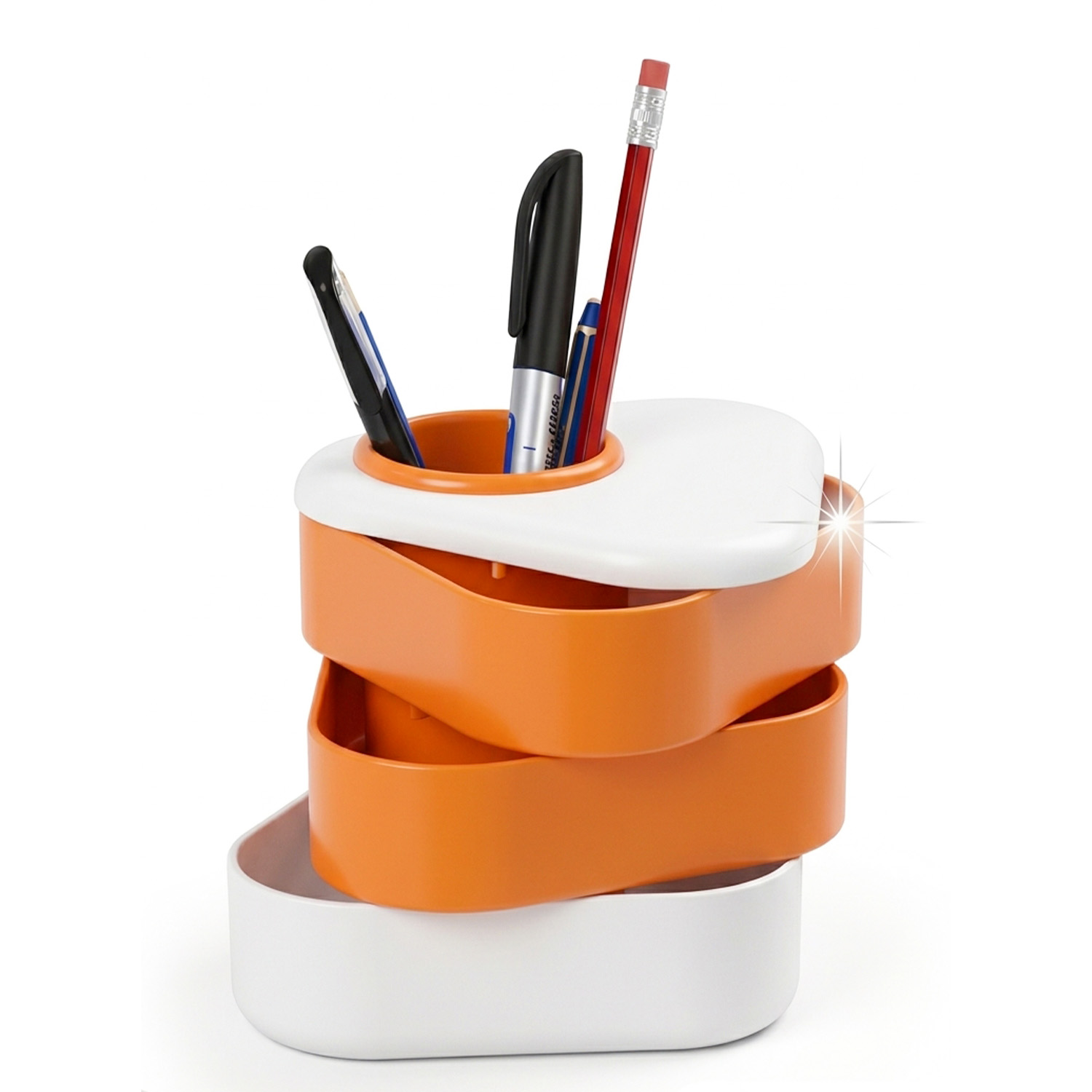 YUIN ORGANISATEUR DE BUREAU TRIANGULAIRE AVEC TIROIRS ROTATIFS ORANGE – Image 1
