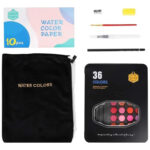 Palette d'aquarelle Keep Smiling 36 couleurs + Du papier aquarelle + éponge