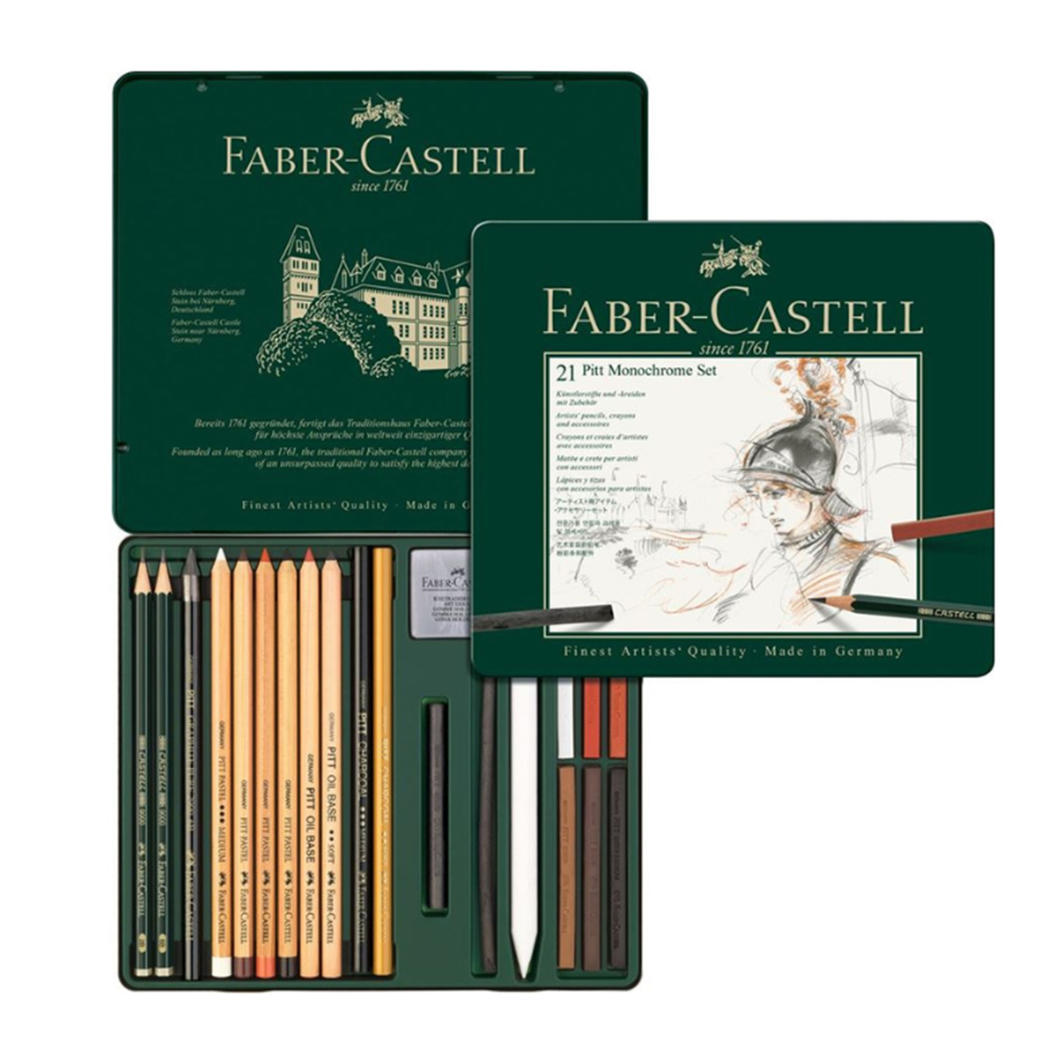 8488zrzde2sddz Crayons Monochrome , Boite Métal 21pcs - Faber Castell – Image 1