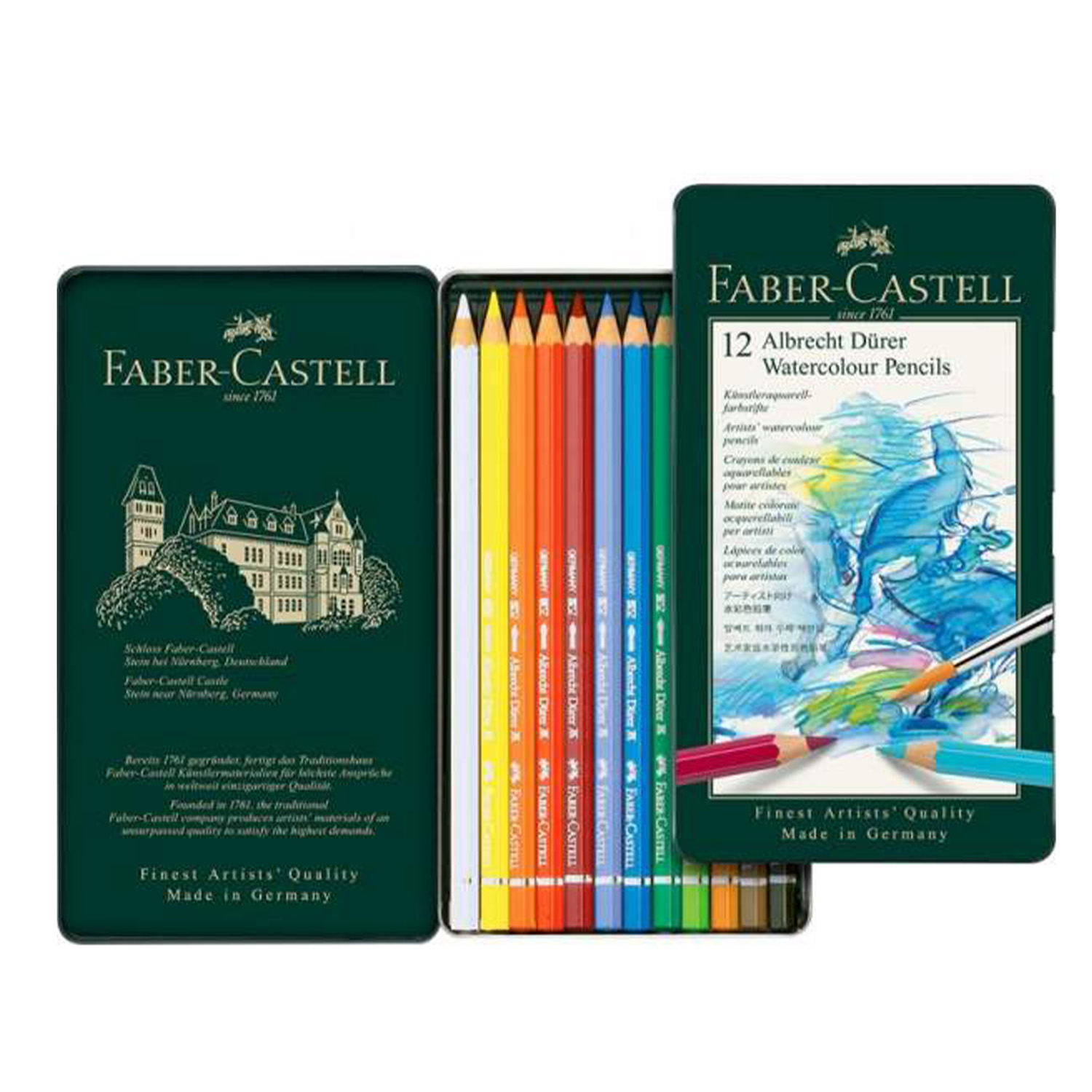8488zrzde2sddzy Boîte métal – 12 Crayons aquarelle ALBRECHT DÜRER – Faber-Castell – Image 1