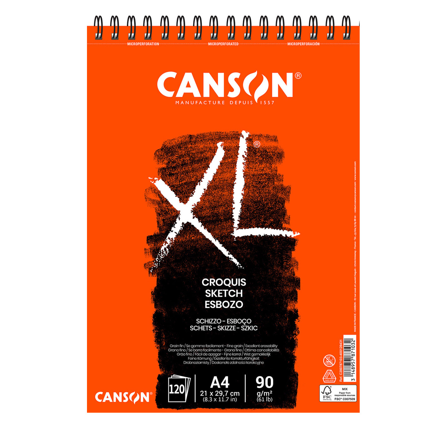 Carnet d'esquisses A5 Canson XL – Reliure à anneaux métalliques, 60 feuilles Carnet d'esquisses A5 Canson XL 60 feuilles