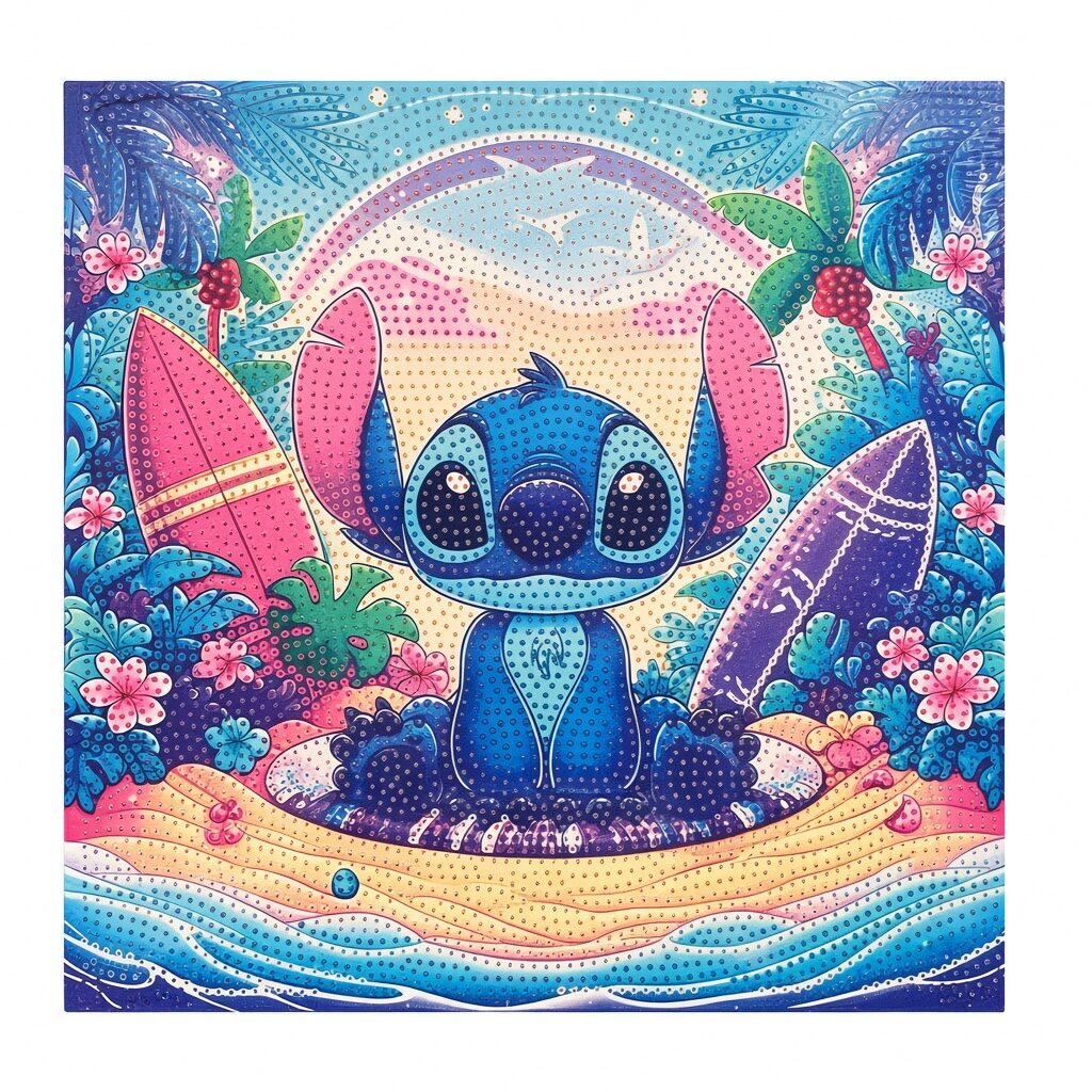 RvoIP Tableau Diamant Stitch Plage 30x30 cm – Broderie Diamant Enfant – Image 1