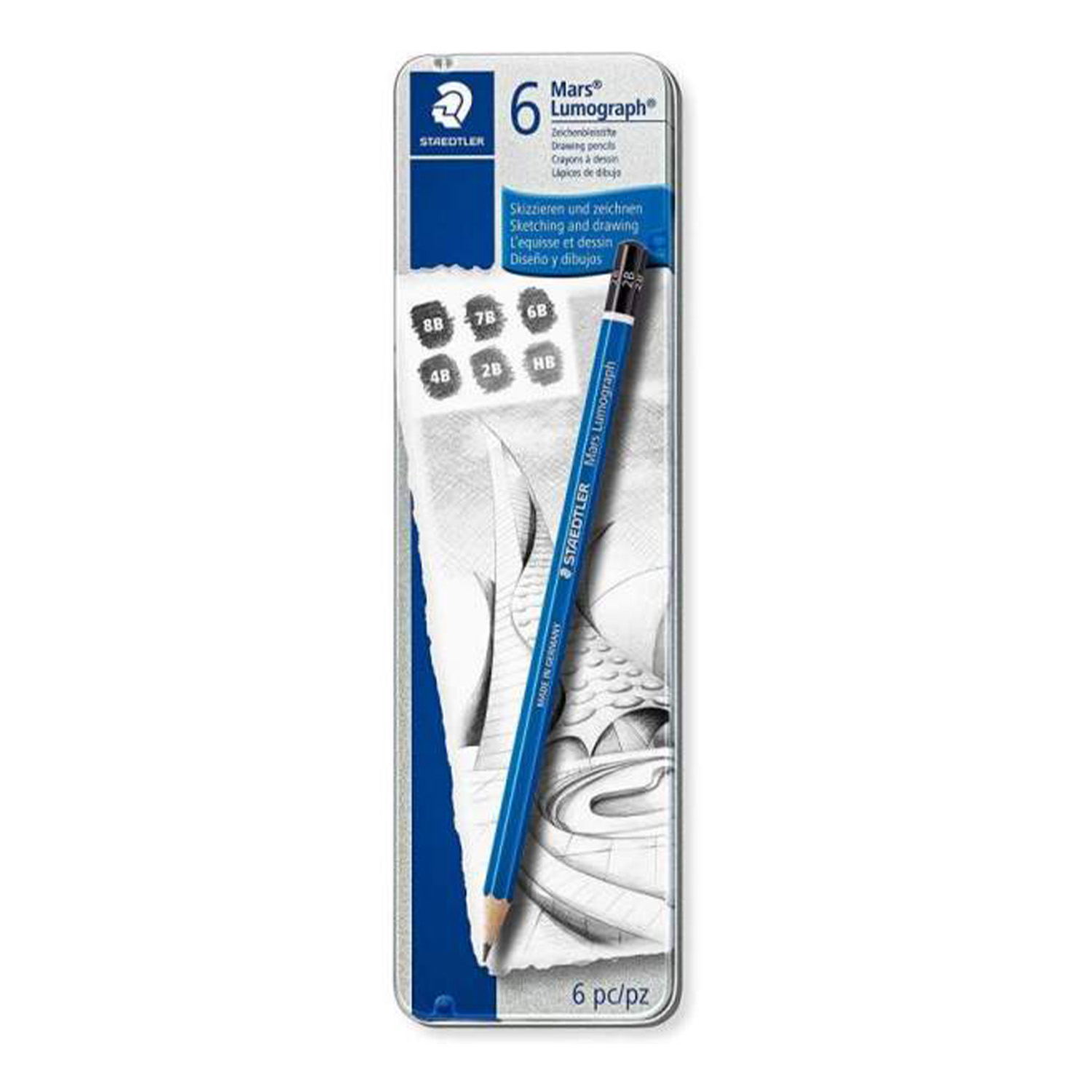 edfddd Staedtler – Boîte Métal 6 Crayons Graphite Lumograph – Image 1