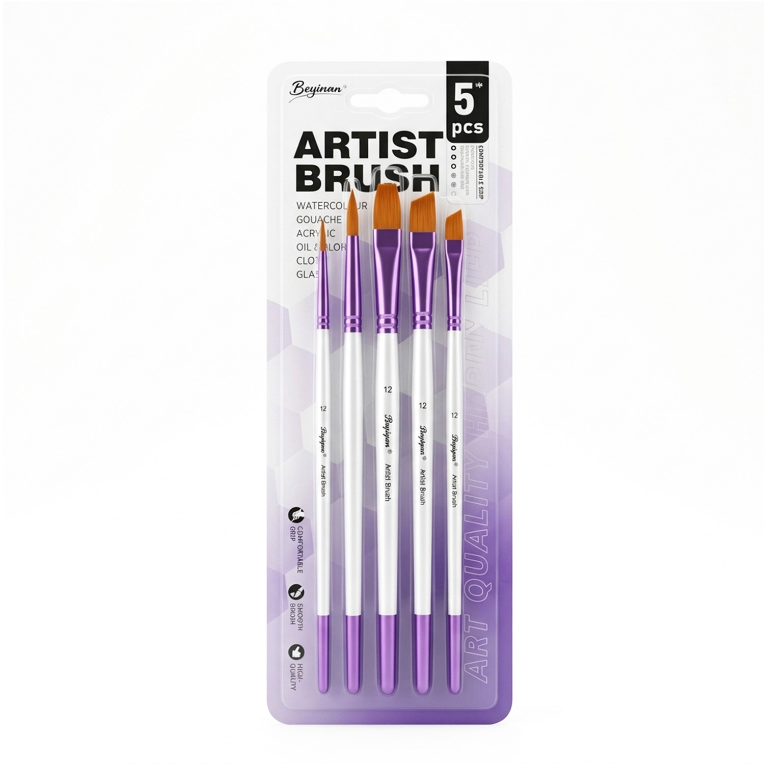 5 pinceaux d'artiste Boyixuan – Manche violet 5 pinceaux d'artiste Boyixuan à manche violet
