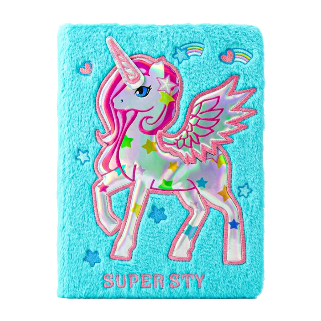 Carnet Secret en Peluche Licorne Bleue – Douceur & Magie