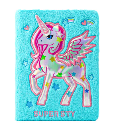 Carnet Secret en Peluche Licorne Bleue – Douceur & Magie