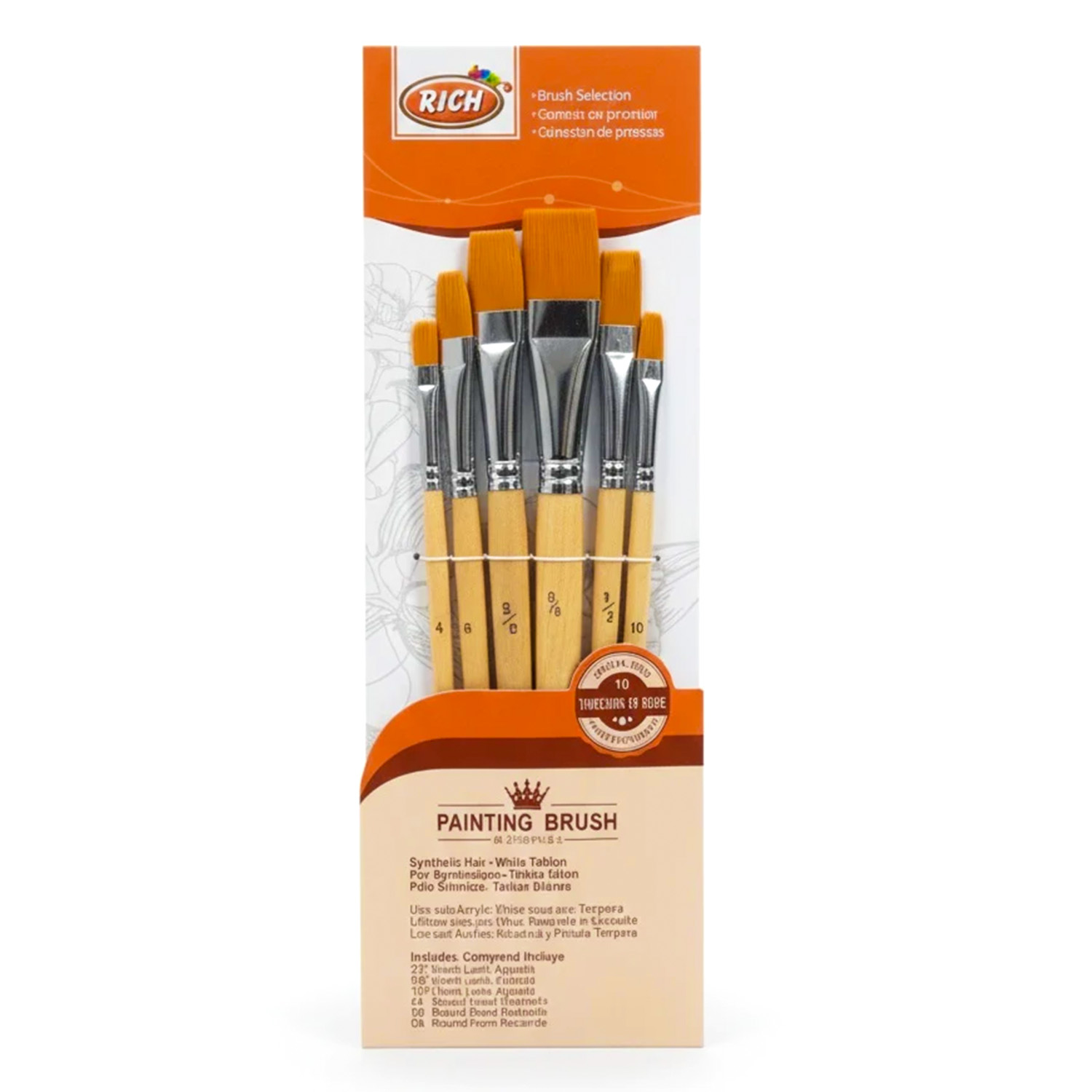 6 pinceaux plats Rich – Professionnel, peinture acrylique et huile 6 pinceaux plats Rich professionnel pour peinture acrylique et huile