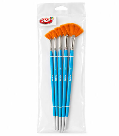 5 pinceaux éventail Rich à manche bleu
