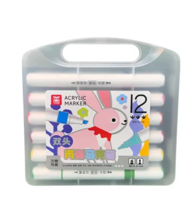 Marqueur acrylique 12 couleurs double pointe en boîte avec valise