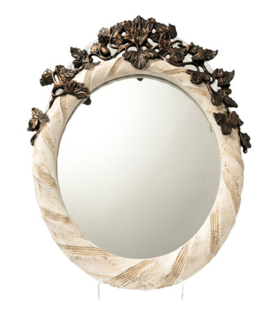 Miroir mural ovale classique 32 cm avec cadre crème et feuillages bronze
