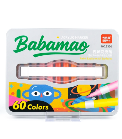 Feutres Babamao 60 couleurs, marqueurs acryliques en boîte