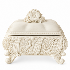 Boîte à bijoux ivoire rococo avec fleurs sculptées