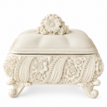 Boîte à bijoux ivoire rococo avec fleurs sculptées