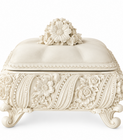 Boîte à bijoux ivoire rococo avec fleurs sculptées