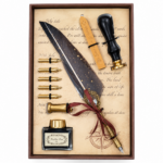 Coffret cachet de cire plume calligraphie vintage avec encrier