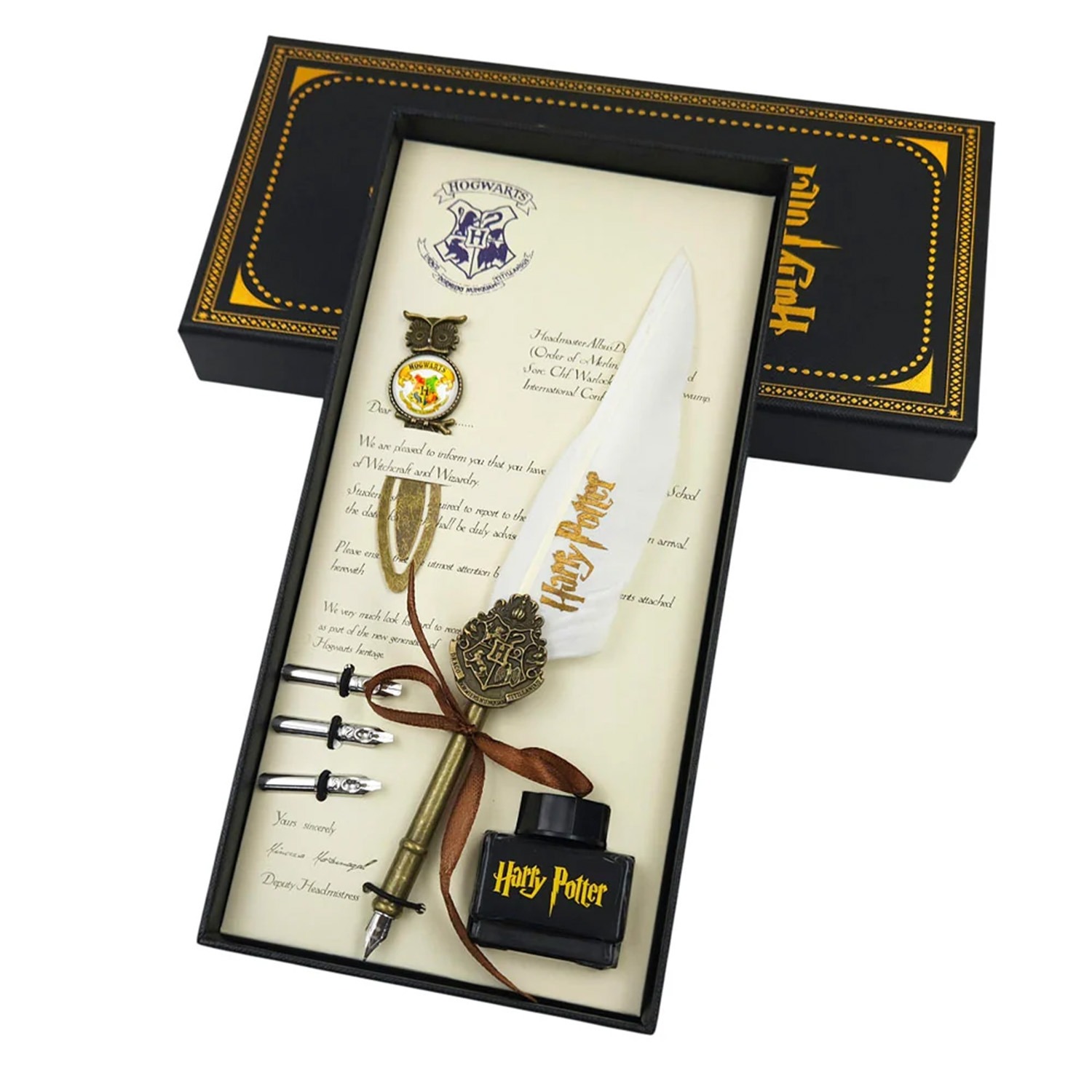 Plume Harry Potter – Coffret lettre Poudlard et encrier Plume Harry Potter en coffret avec lettre Poudlard et encrier