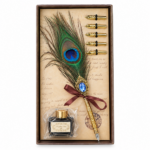 Coffret plume de paon vintage avec encre et plumes de rechange