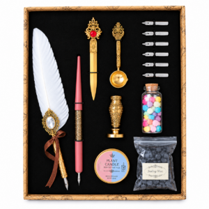 Coffret de calligraphie vintage complet avec plume, cachet de cire et accessoires