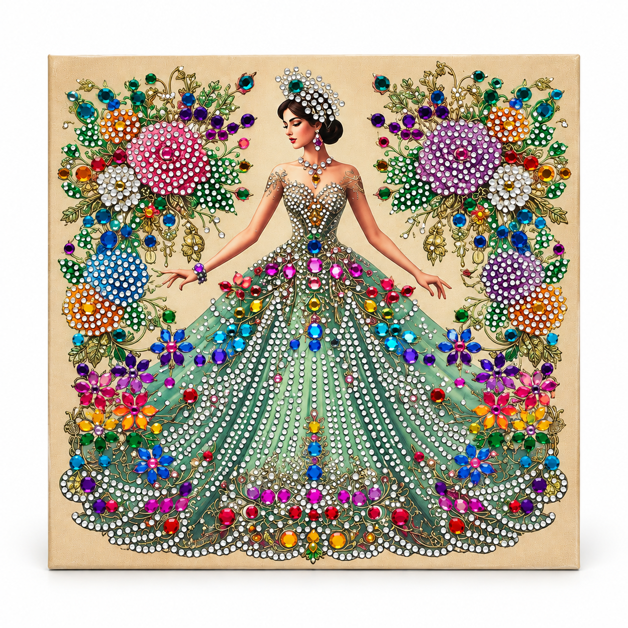 Femme royale en robe de joyaux Tableau diamante thème d'une princesse 30x30 – Image 1