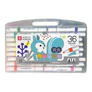 Marqueur acrylique 36 couleurs double pointe en boîte avec valise