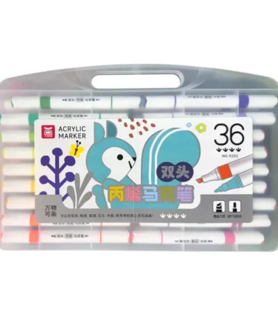 Marqueur acrylique 36 couleurs double pointe en boîte avec valise