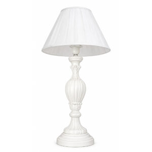 Lampe de table shabby chic blanche avec pied tourné et abat-jour plissé en tissu